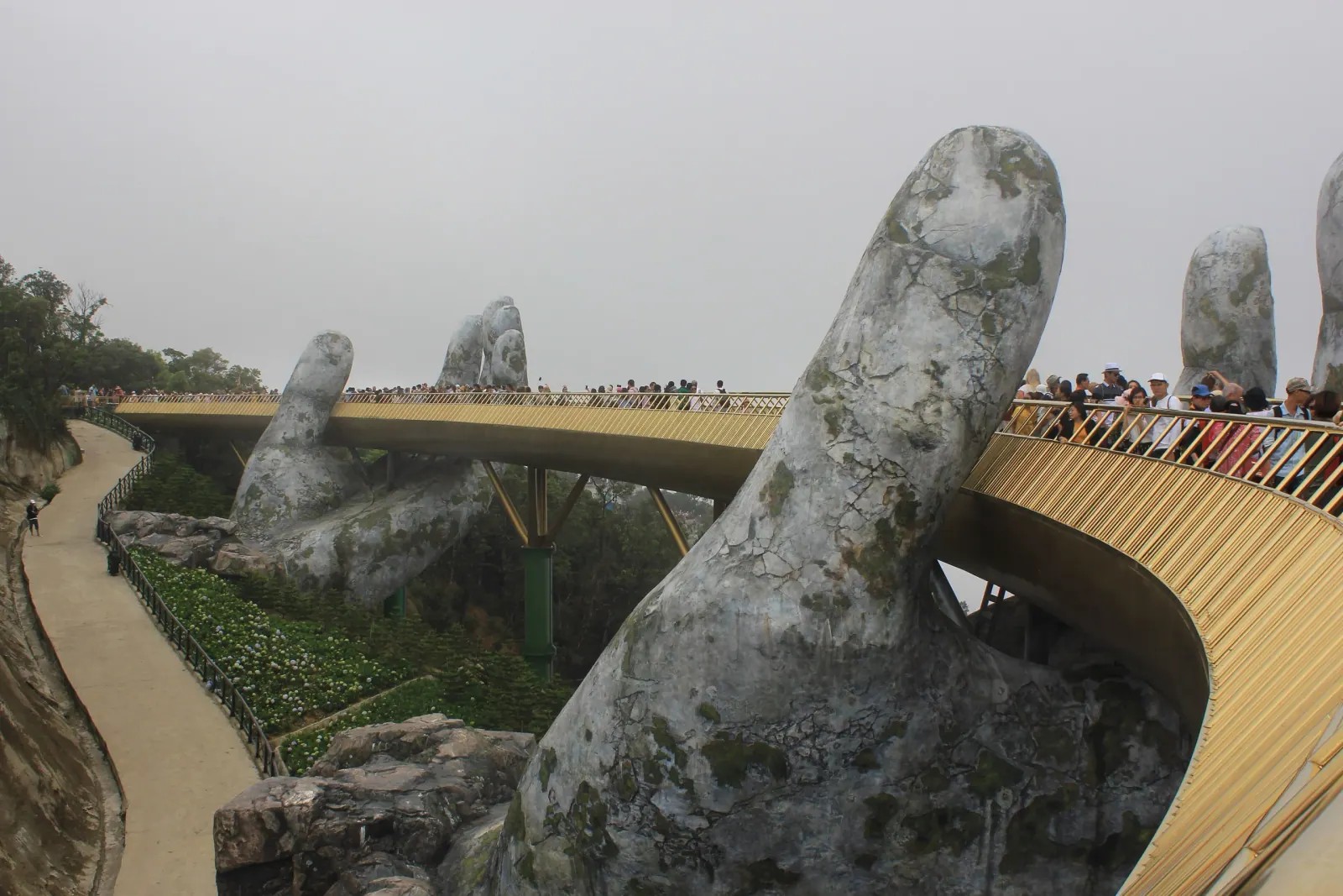 Ba Na Hills Golden Bridge held by giant stone hands