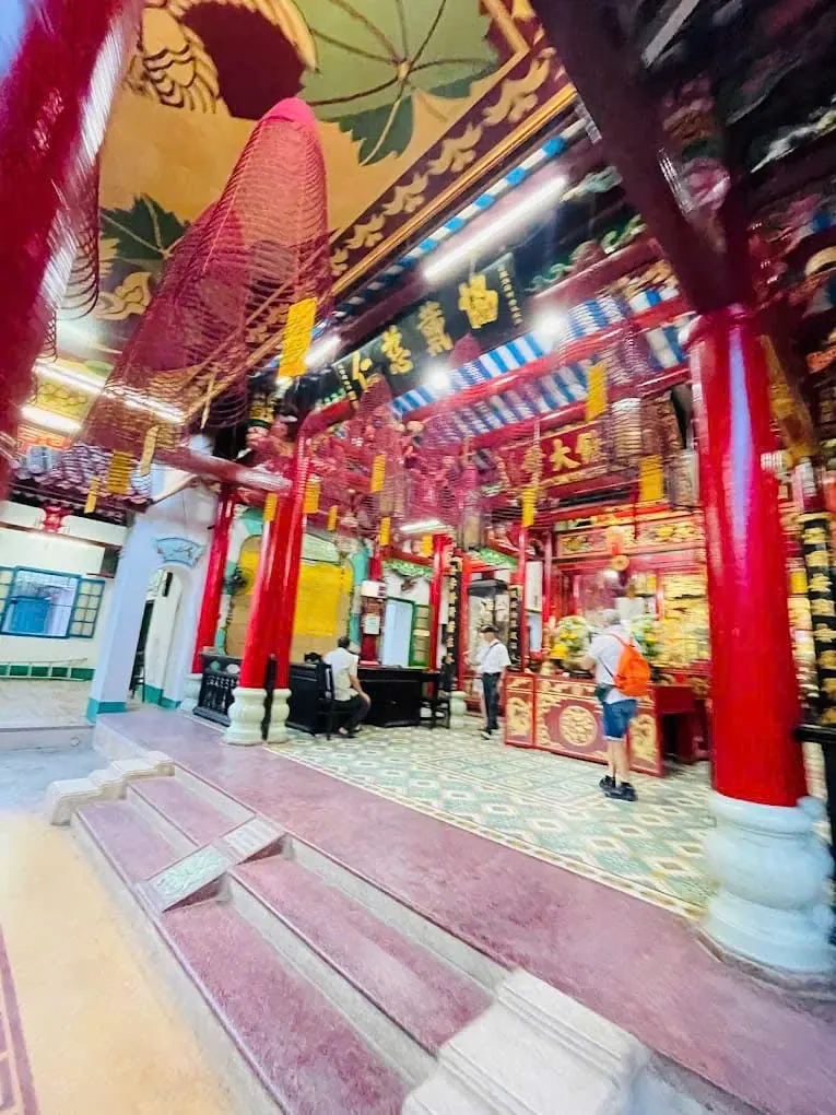 Main altar inside the Phuc Kien Assembly Hall, dedicated to the sea goddess Thien Hau